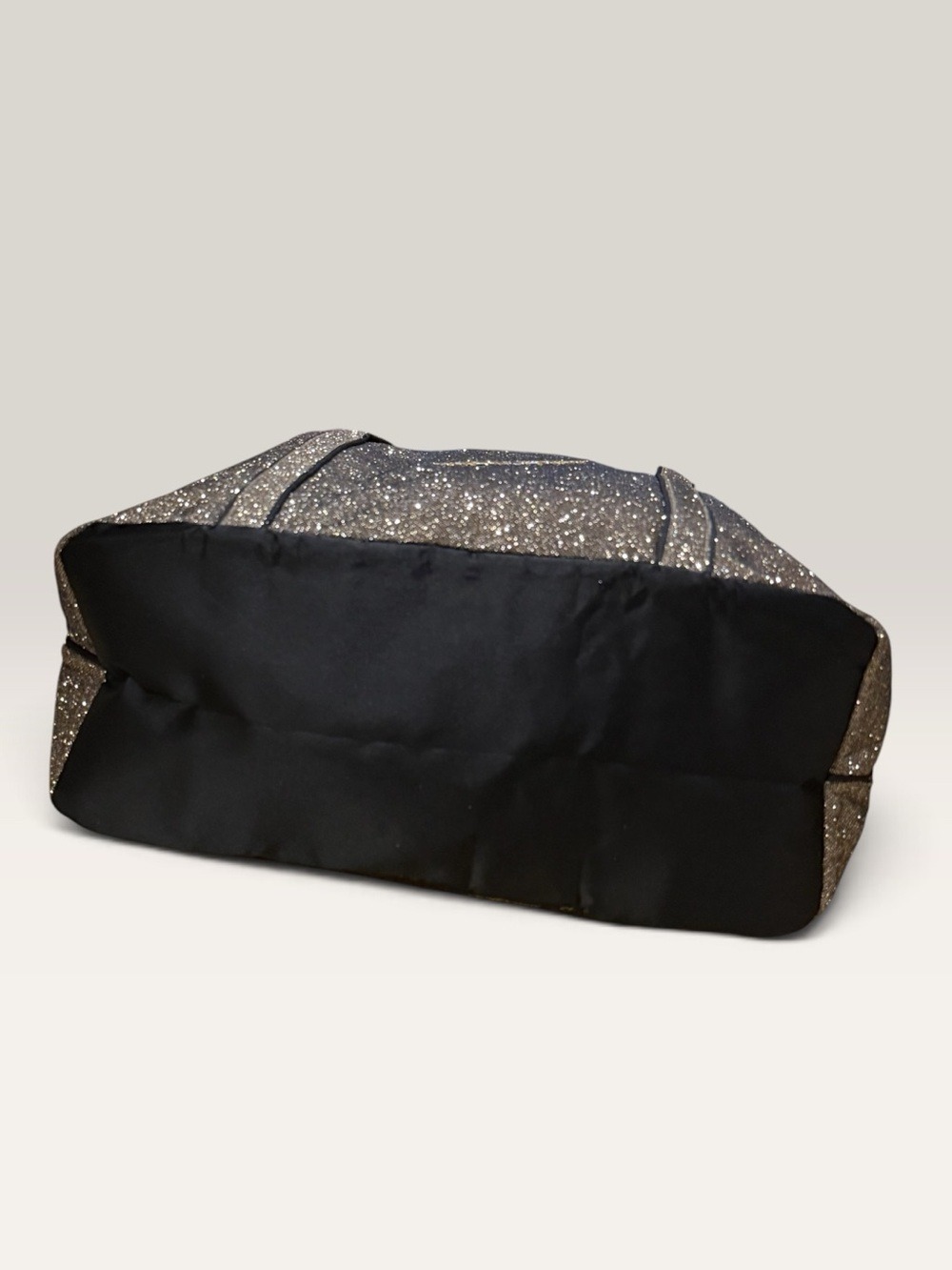 Victoria's Secret Black Metallic Gold Glitter Zipper Weekender Travel Tote Bag - Picture 8 of 8